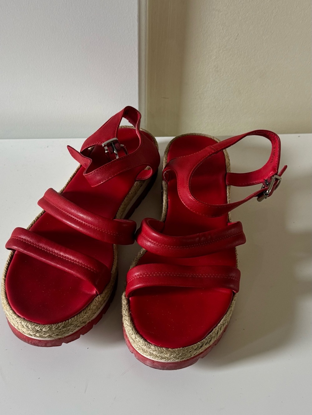 Women’s Red Espadrille Platform Sandals with Ankle Strap